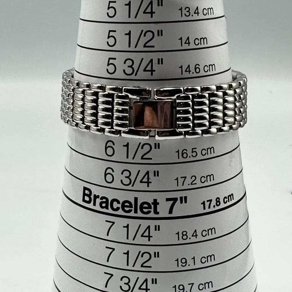 DMQ Watch Women Silver Tone Crystal Bezel Round Dial New Battery 6.5 Inch
